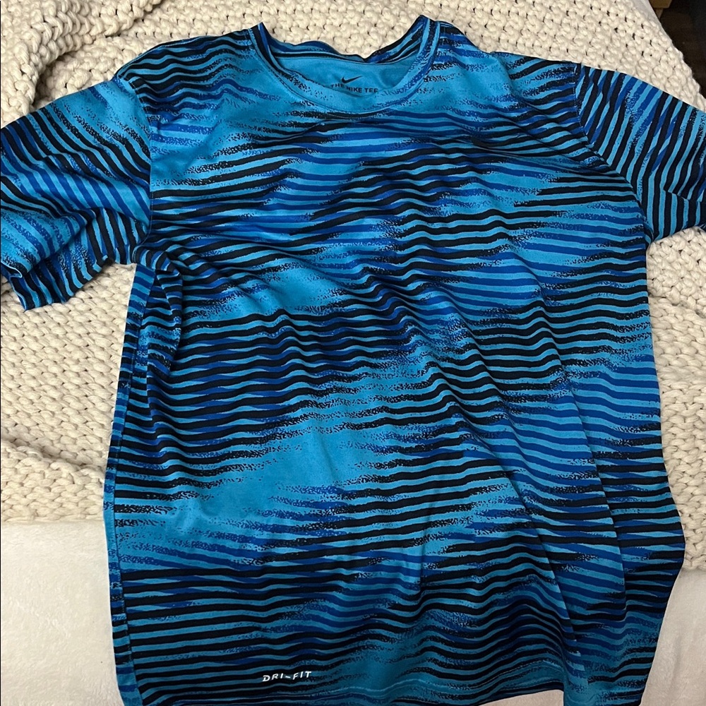 Blue and Black Striped Dri-Fit Nike Shirt